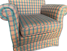 Armchair upholstered in plaid pattern fabric. English style with petticoat.Image - 1