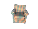 Armchair upholstered in plaid pattern fabric. English style with petticoat.Image - 2