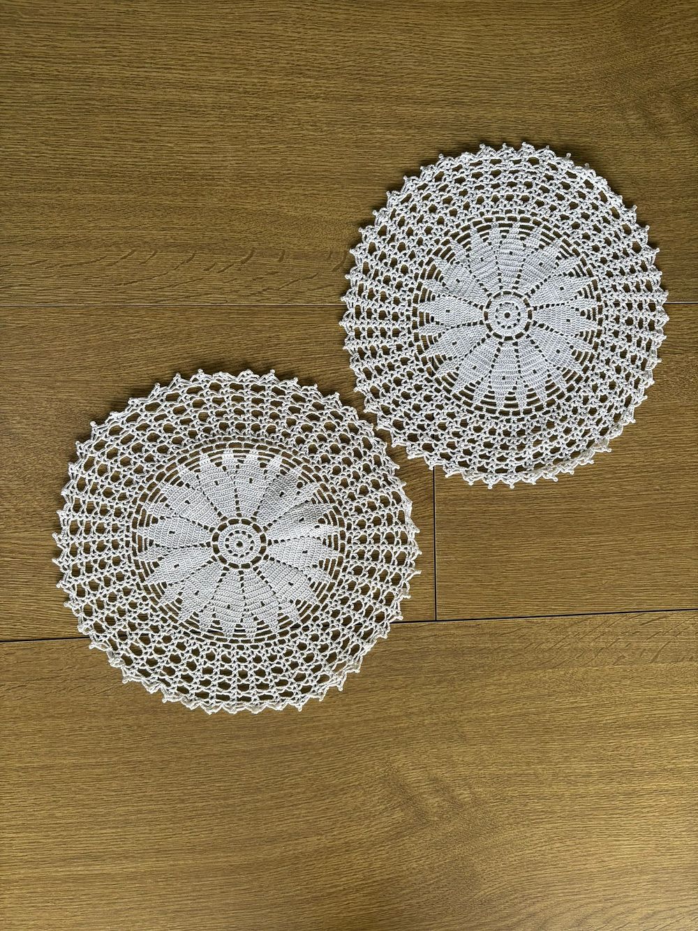 Set of 2 Lace . Handmade lace doily for a side table or headboard in a circular shape with a 