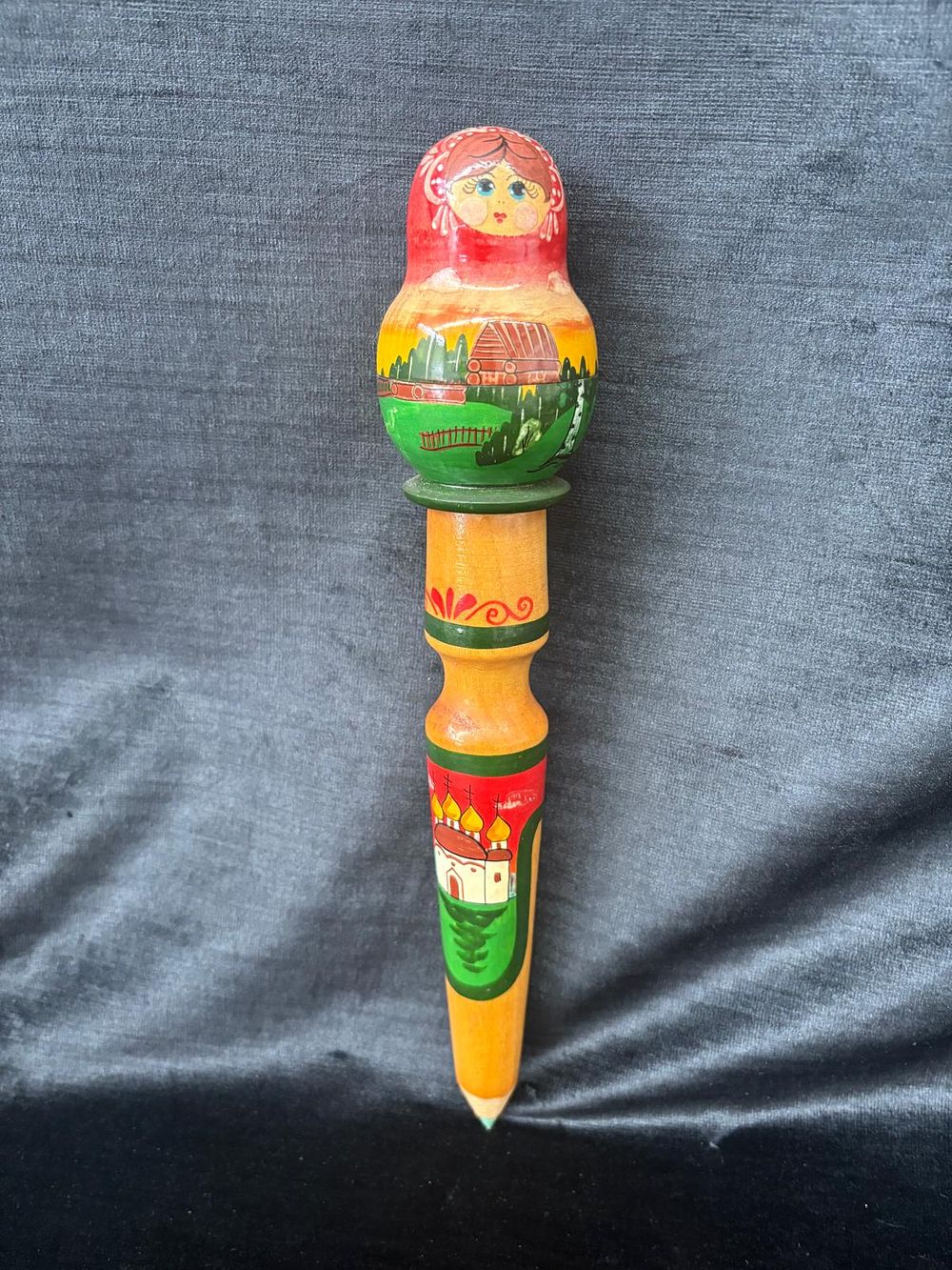 Matryoshkas. A set of matryoshkas consists of a wooden figure, which separates at the middle 