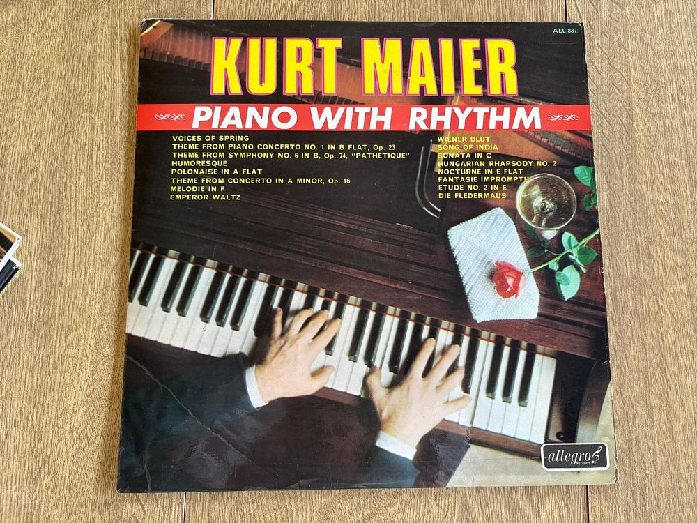Vynil Record Vintage. Vintage vinyl record by Kurt Maier, Piano with Rhythm. Signs of wear.