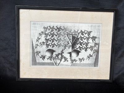 Screen Print. Silkscreen title "Magic Mirror" dated 1946. With black lacquered wooden frame. 