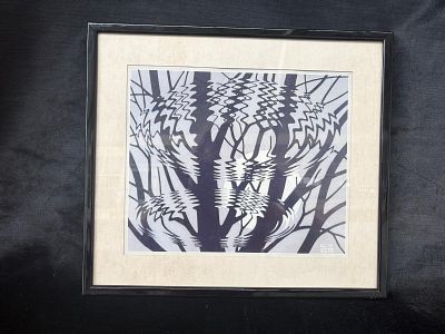 Screen printing . Numbered abstract silkscreen, undated and unsigned. Framed in black lacquered 