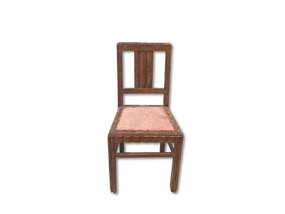 Chair. Antique wooden chair with fabric seat. Signs of wear and tear.