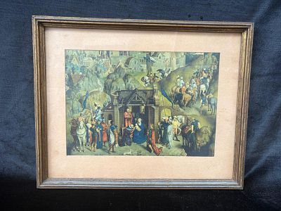 Screen Print. Silkscreen print titled "Presépio" by unknown, undated artist. With wooden and 