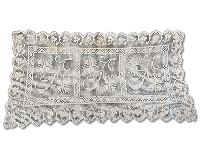 Beige Lace Napron. Handmade beige lace doily. Signs of use.