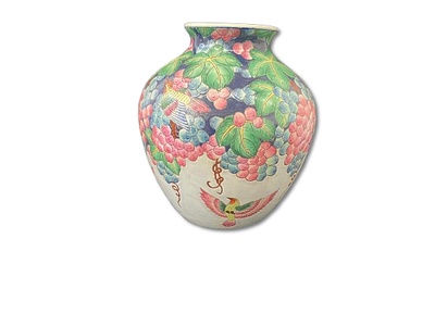 Chinese Dinnerware Vase. Chinese crockery vase with floral pattern. Decoration of dressers 