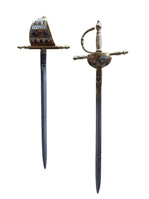 Swordtails. Set of 2 decorative antique swords that also serve as letter openers. French 