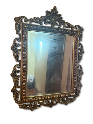 Wall Mirror. Wall mirror in wood with gilded carving. Signs of use.