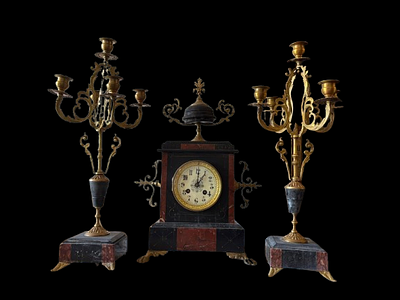 Garniture 
Napoleon III style 
marble and bronze 
clock face with Arabic 