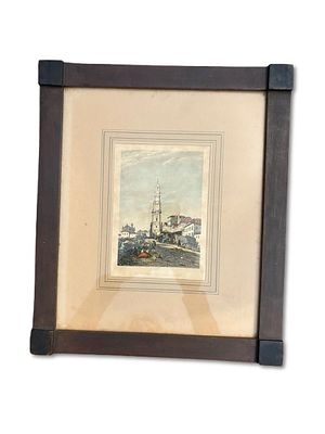 Screen Print. Silkscreen title "The Tower of the Clergy, Porto", with glass and wooden frame. 