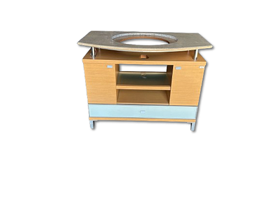 Bathroom Wardrobe. Bathroom furniture in beech. With a curved front with a frosted glass drawer 