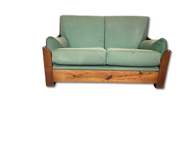 2 Seater Sofa. Two-seater sofa in treated pine wood with loose cushions covered in fabric.