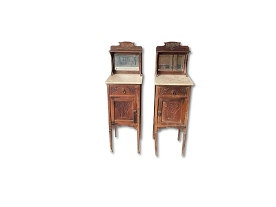 Pair of Empire Bedside Tables. Pair of empire style bedside tables with marble top and inlaid 