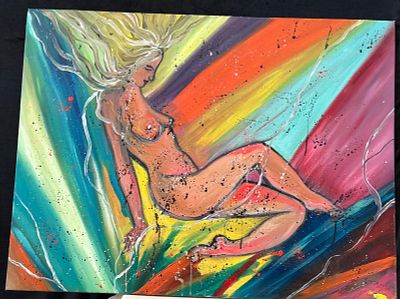 Decorative Canvas. Decorative acrylic painting titled "The Mermaid". Signs of use.