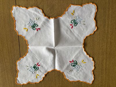 Embroidered Linen Napron. Signs of use.