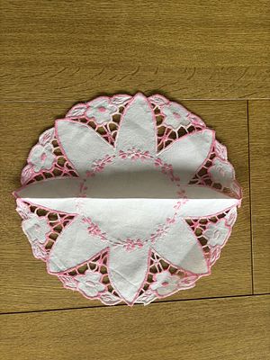 Napkin Linen. Linen napkin with circular embroidery. Signs of wear.