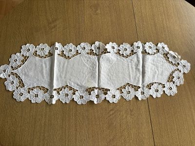 Linen Centerpiece. Signs of use.