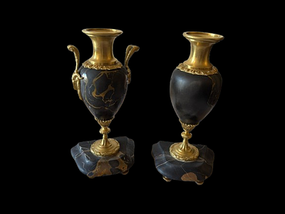 Pair of Vase. Pair of P&oacute;rtoro marble vases with bronze details. 
One of them does not contain a 