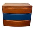 Bedside Table. Cherry wood nightstand with upholstered central drawer front. Contains 3 drawers. Image - 2