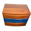Bedside Table. Cherry wood nightstand with upholstered central drawer front. Contains 3 drawers. Image - 3