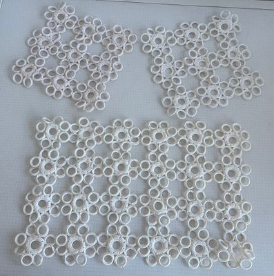 Set of 3 Lace Cloths. Handmade square lace cloths with rosettes. Signs of use.