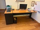 Office Desk. Office desk with wooden top and metal frame. Includes a case with 4 drawers. In Image - 1