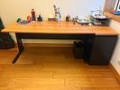 Office Desk. Office desk with wooden top and metal frame. Includes a case with 4 drawers. In Image - 3