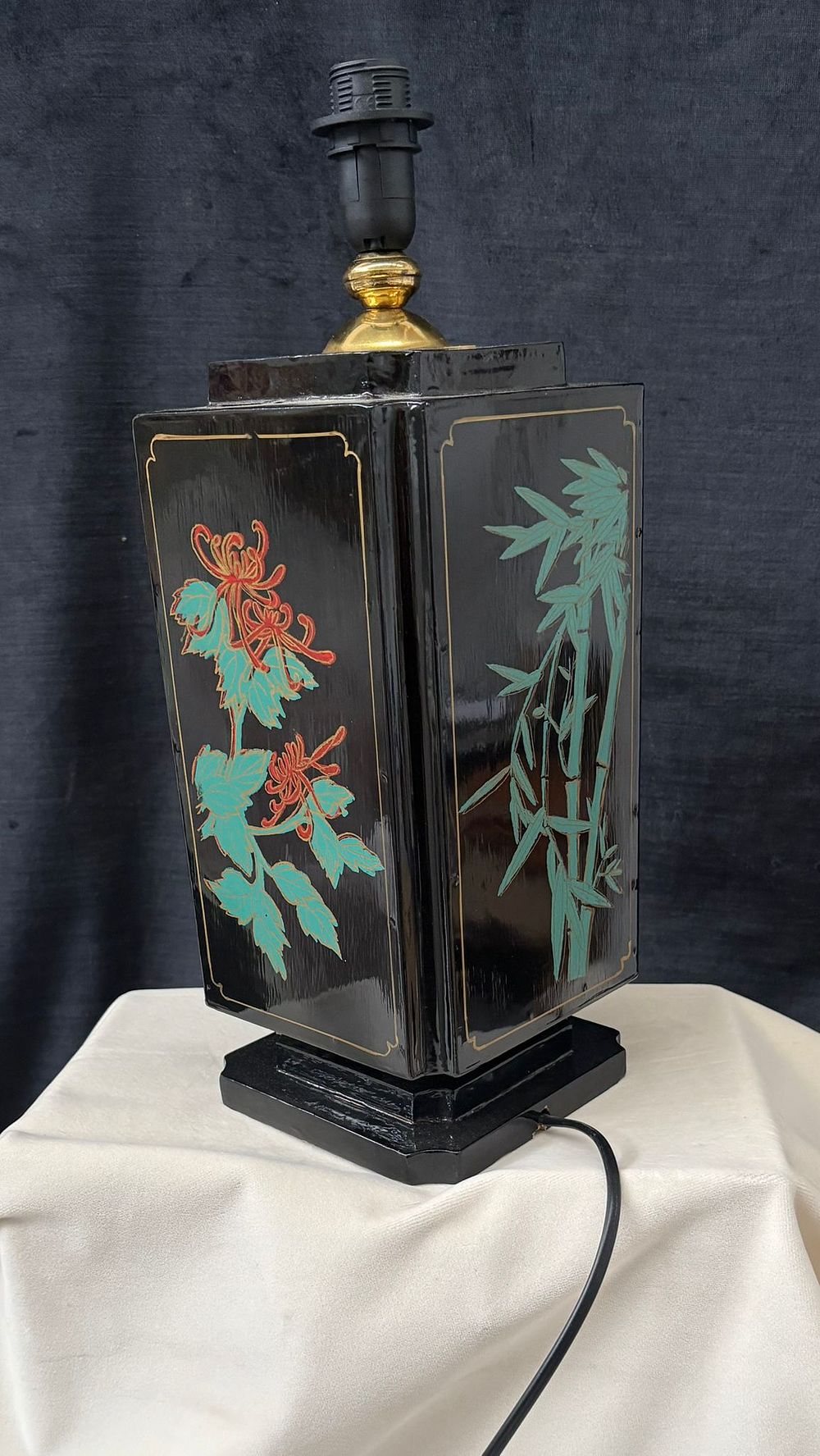 Table Lamp Base. Lacquered lamp base with different designs on the various sides, some with 