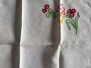 Linen Napkin. Linen napkin with embroidery and lace border. Signs of wear.Image - 1