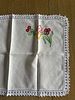 Linen Napkin. Linen napkin with embroidery and lace border. Signs of wear.Image - 2