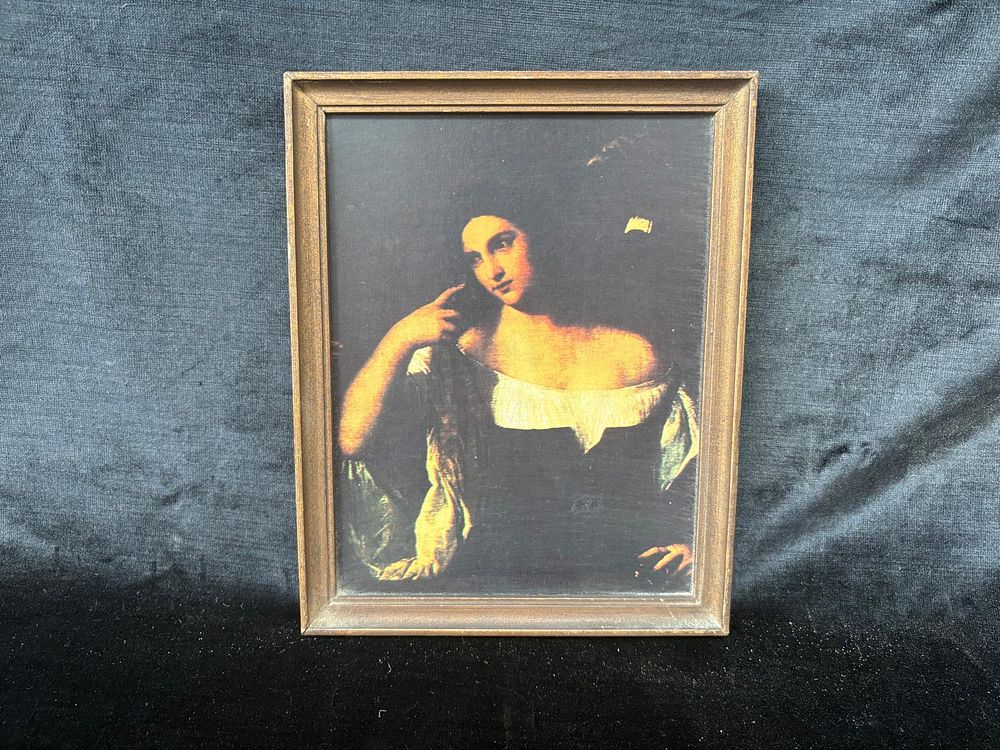 Protrait. Realistic portrait of a female figure, undated and unsigned. Signs of wear.