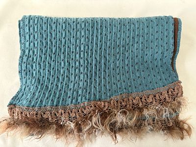 Scarf. Silk, wool, and acrylic scarf. With fringe. Signs of wear.