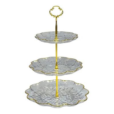 Suporte com 3 Andares . Suporte em pl&aacute;stico com rebordo dourado com 3 andares para bolos ou 