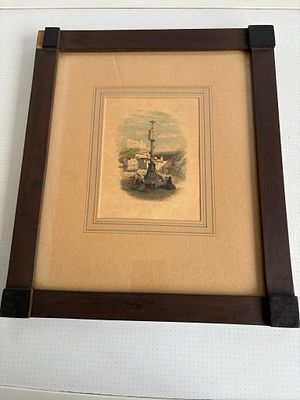 Serigrafia T&iacute;tulo " PORTO DE MOZ", com vidro e moldura em madeira. Sinais de uso.
