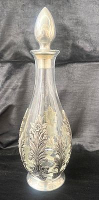 Garrafa em Vidro com talha de Estanho. Garrafa para licor em vidro com aplica&ccedil;&otilde;es de talha de 