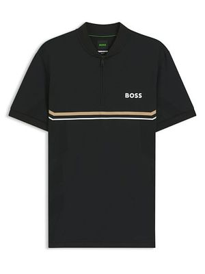 T-shirt Boss. Slim fit 
Neckline: Flat-knit collar 
Fastening top: Zip closure 
Short sleeves 
