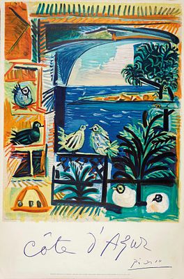 Pablo Picasso (Malaga, 25/10/1881 - Mougins, 08/04/1973) "C&ocirc;te d'Azur" 1962 Manifesto su carta Cm 97x66