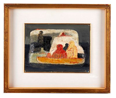 Salvatore Fiume (Comiso, 23/10/1915 - Milano, 03/06/1997) "Isola" Olio e gesso a rilievo su tavola Cm 27x37