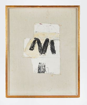 Wilhelm Wessel (Germania, 1904 - Germania, 1971) "Senza titolo" 1961 Tecnica mista (olio, inchiostro, pittura a spatola) e collage su tela Cm 69,5x47,5