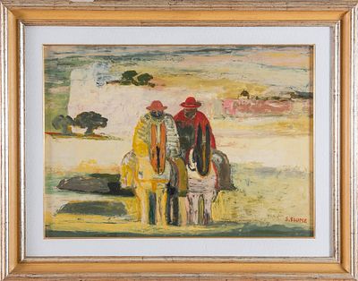 Salvatore Fiume (Comiso, 23/10/1915 - Milano, 03/06/1997) "Paesaggio spagnolo" Olio su faesite Cm 50x70