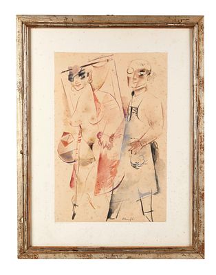 Alberto Manfredi (Italy, 29/02/1930 - Reggio Emilia, 14/02/2001) "Figure" Acquerello su carta Cm 45,5x30,5