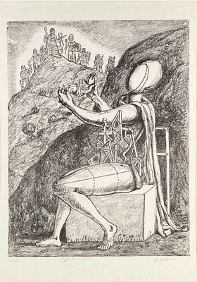 Giorgio De Chirico (Volo, 10/07/1888 - Roma, 20/11/1978) “Offerta a Giove” 1969 Litografia a colori su carta Cm 72x50