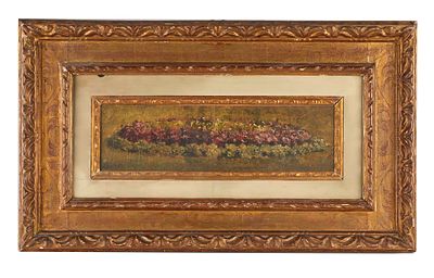 Luigi Bertelli (San Lazzaro di Savena, 27/12/1833 - Bologna, 23/01/1916) "Studio d'aiuola Villa Talon" Olio su tavola Cm 13,5x45