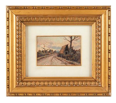 Gino Romiti (Livorno, 05/05/1881 - Livorno, 19/09/1967) "Paesaggio" Olio su tavola Cm 10x15,5