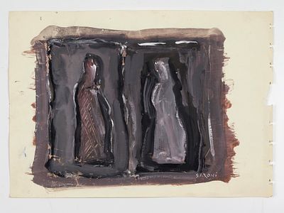 Mario Sironi (Sassari, 12/05/1885 - Milano, 13/08/1961) "Figure" Tempera su carta Cm 29,5x42