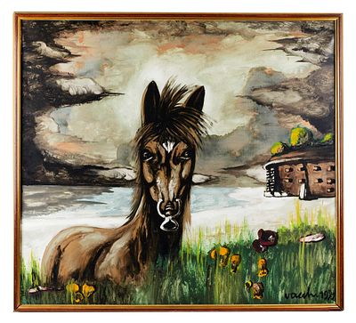 Sergio Vacchi (Castenaso, 1925 - Siena, 2016) "Testa equina del pianeta" 1972 Olio su tela Cm 90x100