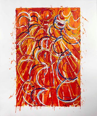 Mario Schifano (Homs, 20/09/1934 - Roma, 26/01/1998) “Nella vetrata rossa” Serigrafia polimaterica su carta Cm 120x100