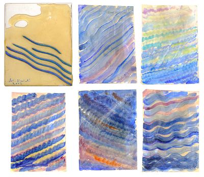 Acque - CLOTI RICCIARDI (Roma, 1939 - ) Acque 2003 lotto di 5 disegni a tempera e resina + 