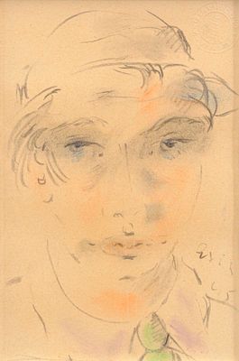 Testina - FILIPPO DE PISIS (Ferrara, 1896 - Milano, 1956) Testina 1945 tecnica mista su carta cm. 